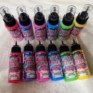 DecoArt Love Color 3D Jelly Drop Gel Paint Set 12 Pack 2oz Bottles Asst  Colors